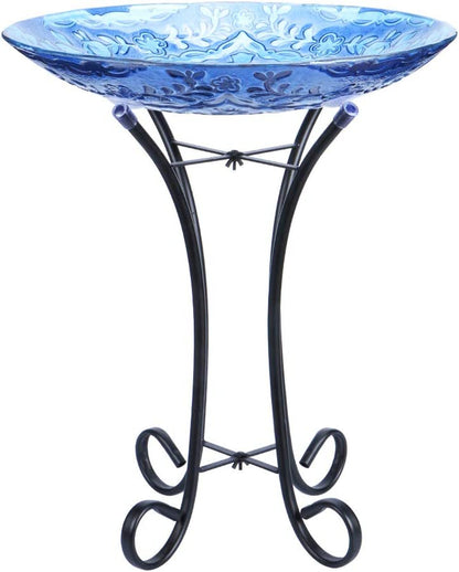 "Transform Your Garden with the Stunning MUMTOP Outdoor Glass Birdbath! 🌼🕊️ Perfect for Lawn & Yard Decor - 18” Dia & 21.65” Tall!"