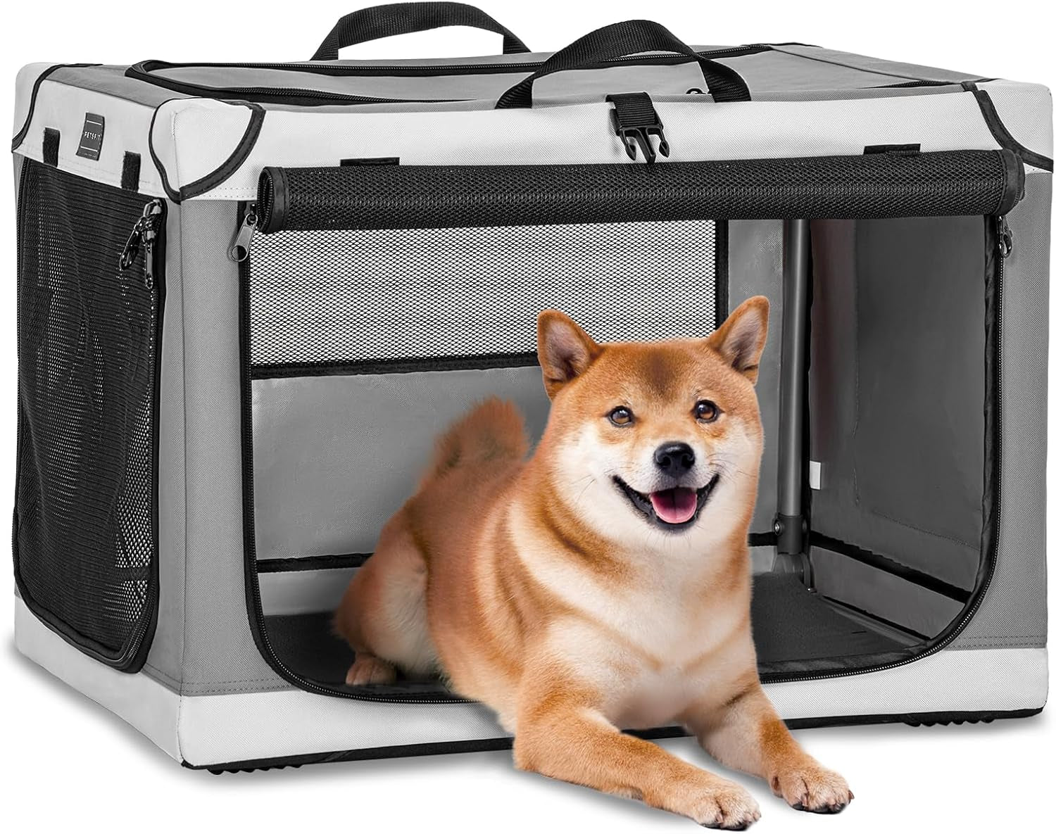 "🐾 Travel in Style with the Petsfit 24" Soft Dog Crate! 🐶✨ Adjustable, Chew-Proof Mesh Windows & Cozy Mat – Perfect for Indoor & Outdoor Adventures! 🏕️🖤 #PetTravel #DogLovers"