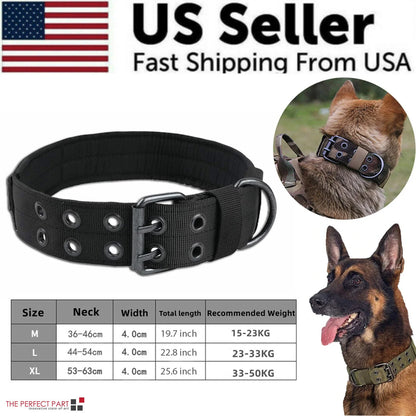 2" Wide Tactical Heavy Duty Nylon Large Dog Collar K9 Military with Metal Buckle