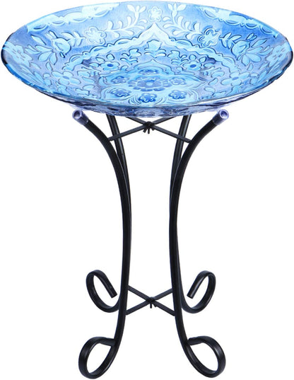 "Transform Your Garden with the Stunning MUMTOP Outdoor Glass Birdbath! 🌼🕊️ Perfect for Lawn & Yard Decor - 18” Dia & 21.65” Tall!"