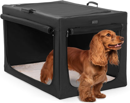 "🐾 Travel in Style with the Petsfit 24" Soft Dog Crate! 🐶✨ Adjustable, Chew-Proof Mesh Windows & Cozy Mat – Perfect for Indoor & Outdoor Adventures! 🏕️🖤 #PetTravel #DogLovers"