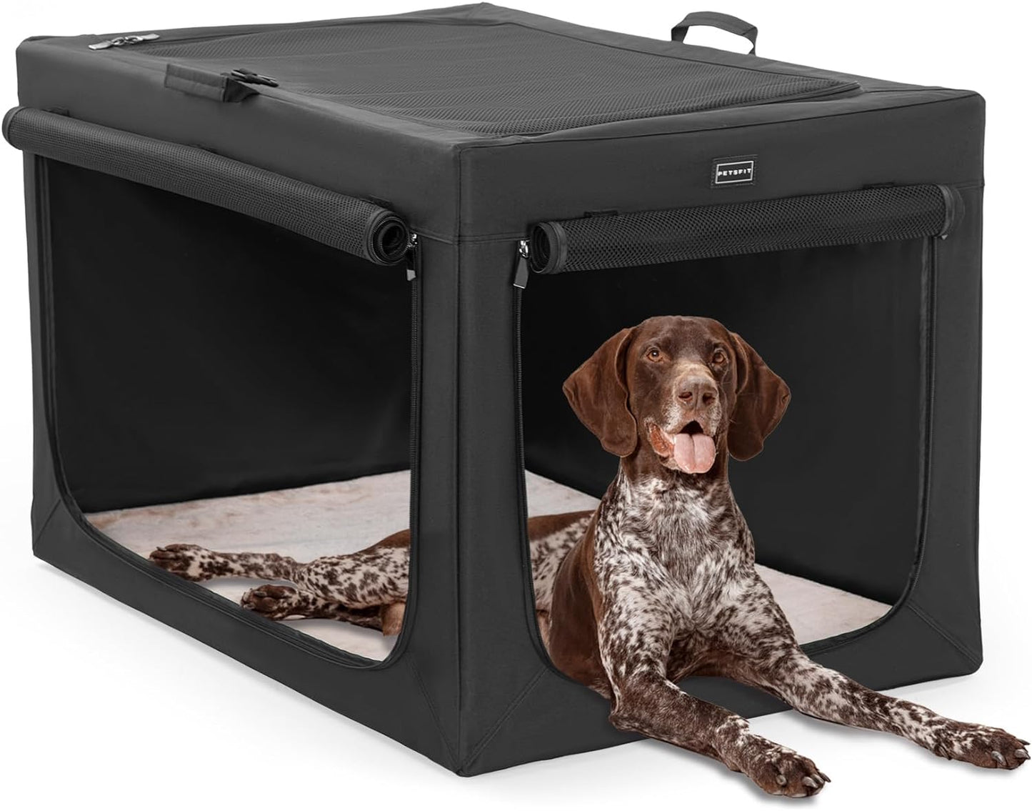 "🐾 Travel in Style with the Petsfit 24" Soft Dog Crate! 🐶✨ Adjustable, Chew-Proof Mesh Windows & Cozy Mat – Perfect for Indoor & Outdoor Adventures! 🏕️🖤 #PetTravel #DogLovers"