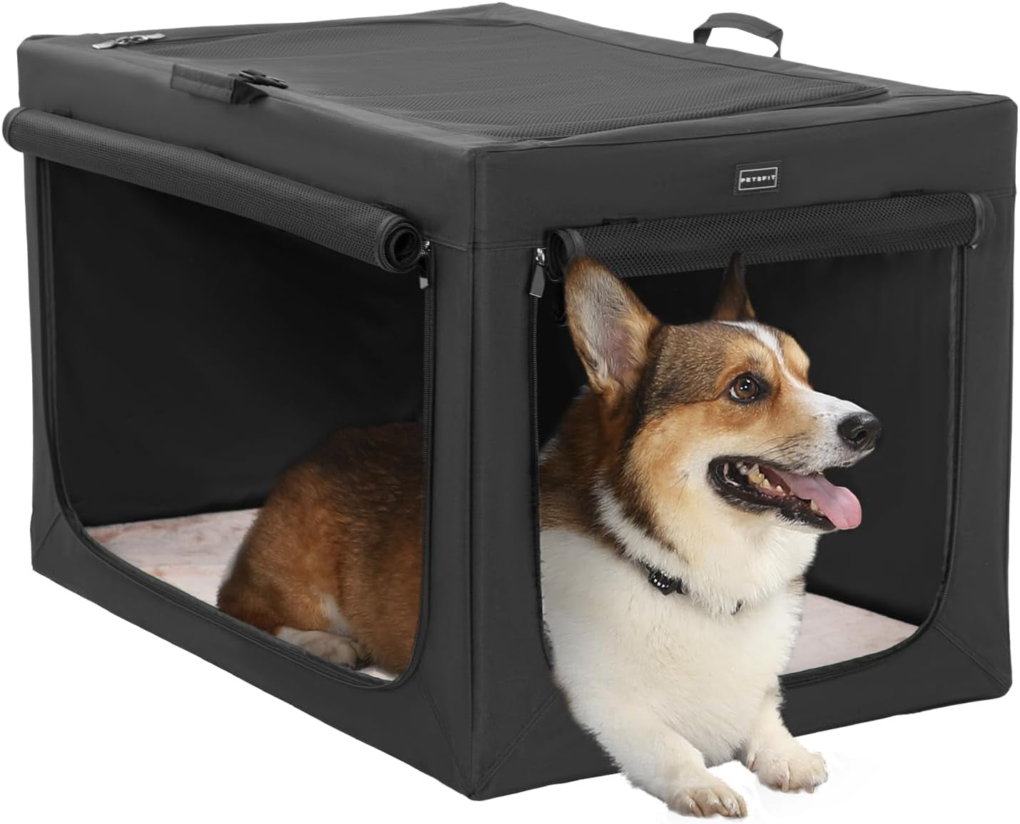 "🐾 Travel in Style with the Petsfit 24" Soft Dog Crate! 🐶✨ Adjustable, Chew-Proof Mesh Windows & Cozy Mat – Perfect for Indoor & Outdoor Adventures! 🏕️🖤 #PetTravel #DogLovers"