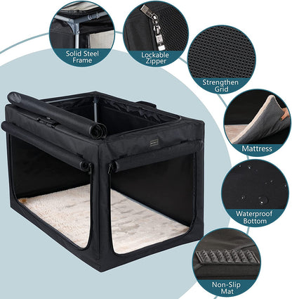 "🐾 Travel in Style with the Petsfit 24" Soft Dog Crate! 🐶✨ Adjustable, Chew-Proof Mesh Windows & Cozy Mat – Perfect for Indoor & Outdoor Adventures! 🏕️🖤 #PetTravel #DogLovers"