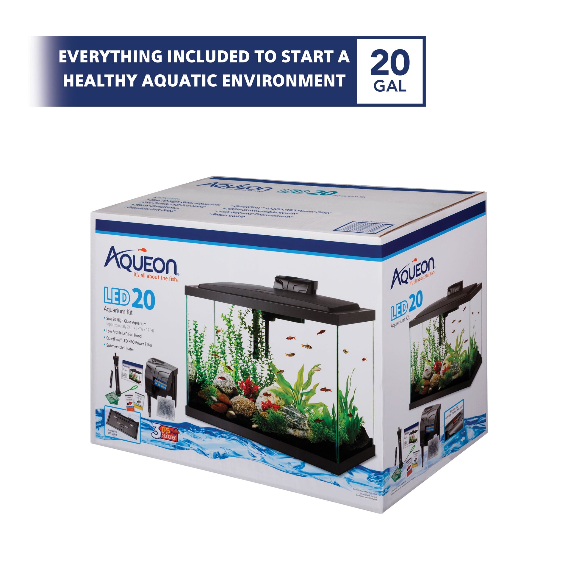 "Kickstart Your Aquatic Adventure with the Aqueon 20 High Aquarium Starter Kit & Stunning LED Lights!"