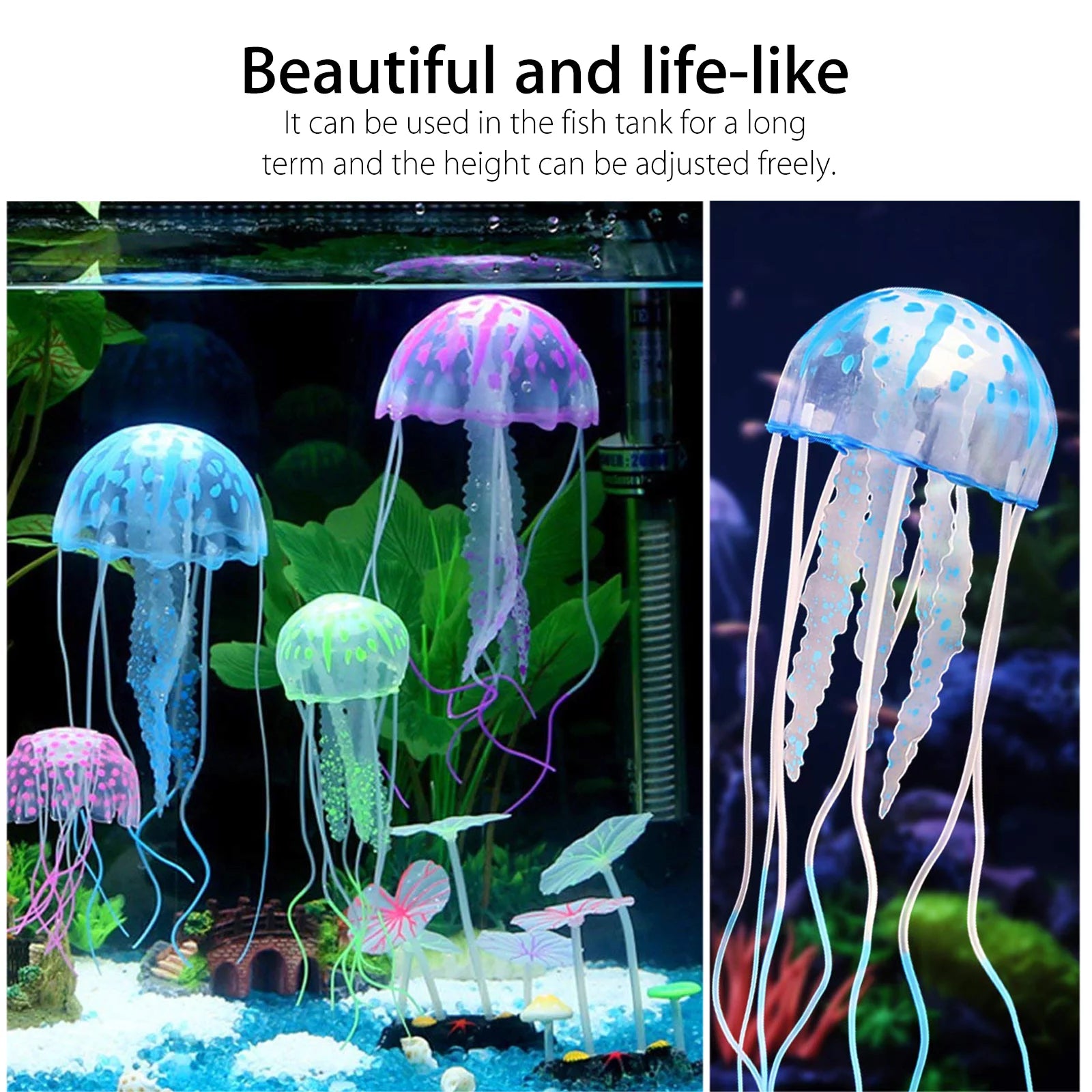 "🌟 Transform Your Fish Tank with TSV's 4Pcs Glowing Jellyfish Decorations! 🐠✨ #AquariumGoals #HomeDecor"