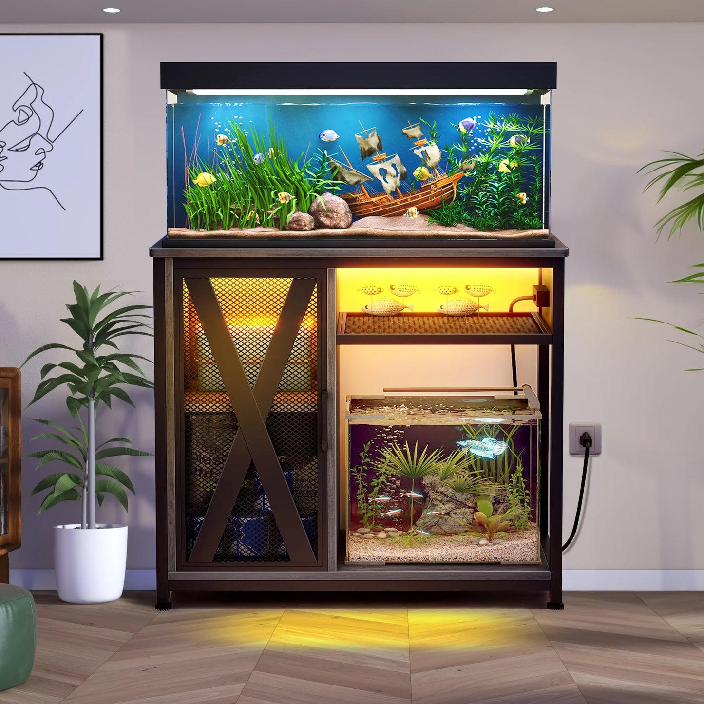 🌟 Transform Your Aquarium Setup! 🌊 Dextrus Metal Fish Tank Stand with Power Outlets & LED Light - Perfect for 40-50 Gallon Tanks! 💡🛠️ Supports up to 880LBS! Stylish Gray & Black Design! 🐠✨ #AquariumLife #DextrusStand