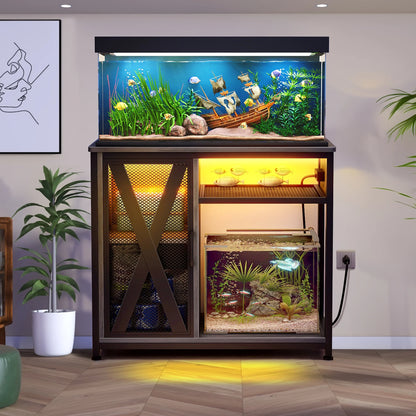 🌟 Transform Your Aquarium Setup! 🌊 Dextrus Metal Fish Tank Stand with Power Outlets & LED Light - Perfect for 40-50 Gallon Tanks! 💡🛠️ Supports up to 880LBS! Stylish Gray & Black Design! 🐠✨ #AquariumLife #DextrusStand