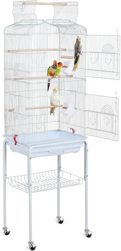 "🏡✨ Elevate Your Feathered Friends' Home! Check out this 64'' Open Top Metal Bird Cage with Rolling Stand - Perfect for Lovebirds, Finches, and Cockatiels! 🦜❤️ #BirdCage #PetLovers"