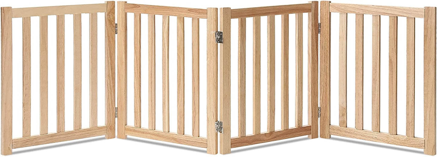 "Keep Your Furry Friends Safe with the Stylish LZRS Freestanding Hardwood Pet Gate! 🐾✨ Perfect for Doorways & Stairs - 24" Height, 2 Panels of Natural Wood! #PetSafety #HomeDecor"