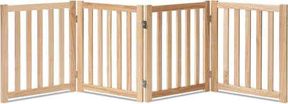 "Keep Your Furry Friends Safe with the Stylish LZRS Freestanding Hardwood Pet Gate! 🐾✨ Perfect for Doorways & Stairs - 24" Height, 2 Panels of Natural Wood! #PetSafety #HomeDecor"