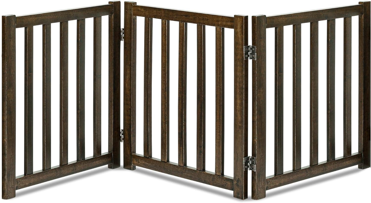 "Keep Your Furry Friends Safe with the Stylish LZRS Freestanding Hardwood Pet Gate! 🐾✨ Perfect for Doorways & Stairs - 24" Height, 2 Panels of Natural Wood! #PetSafety #HomeDecor"