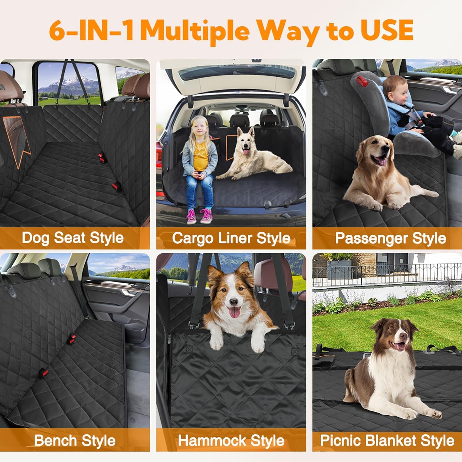 Dog Car Seat Cover for Back Seat, 100% Waterproof Dog Car Hammock with Mesh Window, Anti-Scratch Nonslip Durable Soft Pet Dog Seat Cover for Cars Trucks and SUV