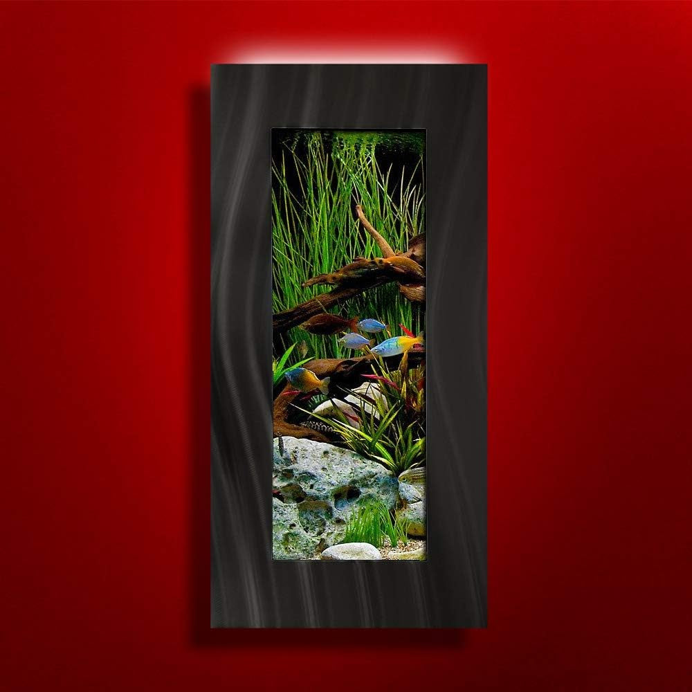 "Transform Your Space with the Stunning AA-VERTICALI-BBLACK 2.0 Wall Mounted Aquarium in Sleek Brushed Black!"