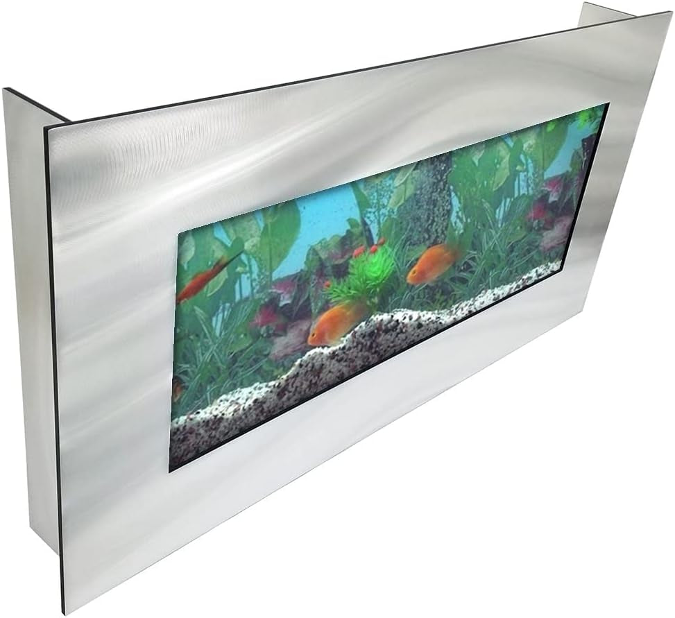 "Transform Your Space with the Stunning Aussie Aquariums 2.0 Wall Mounted Skyline Aquarium in Sleek Silver Stainless Steel!"