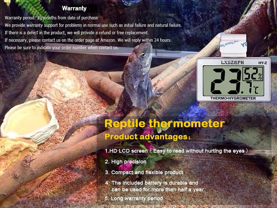 "Keep Your Reptiles Happy! 🦎🌡️ Get Our 2-Pack Digital Hygrometer Thermometer with LCD Display for Perfect Temperature & Humidity in Your Terrarium! #ReptileCare #TerrariumEssentials"