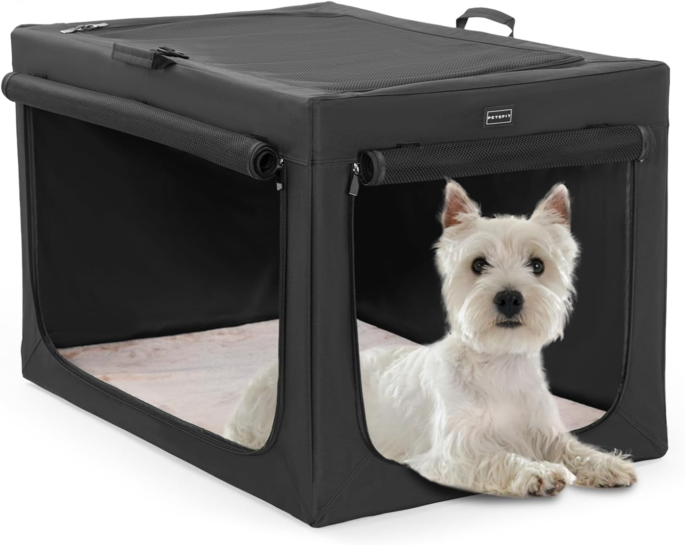 "🐾 Travel in Style with the Petsfit 24" Soft Dog Crate! 🐶✨ Adjustable, Chew-Proof Mesh Windows & Cozy Mat – Perfect for Indoor & Outdoor Adventures! 🏕️🖤 #PetTravel #DogLovers"