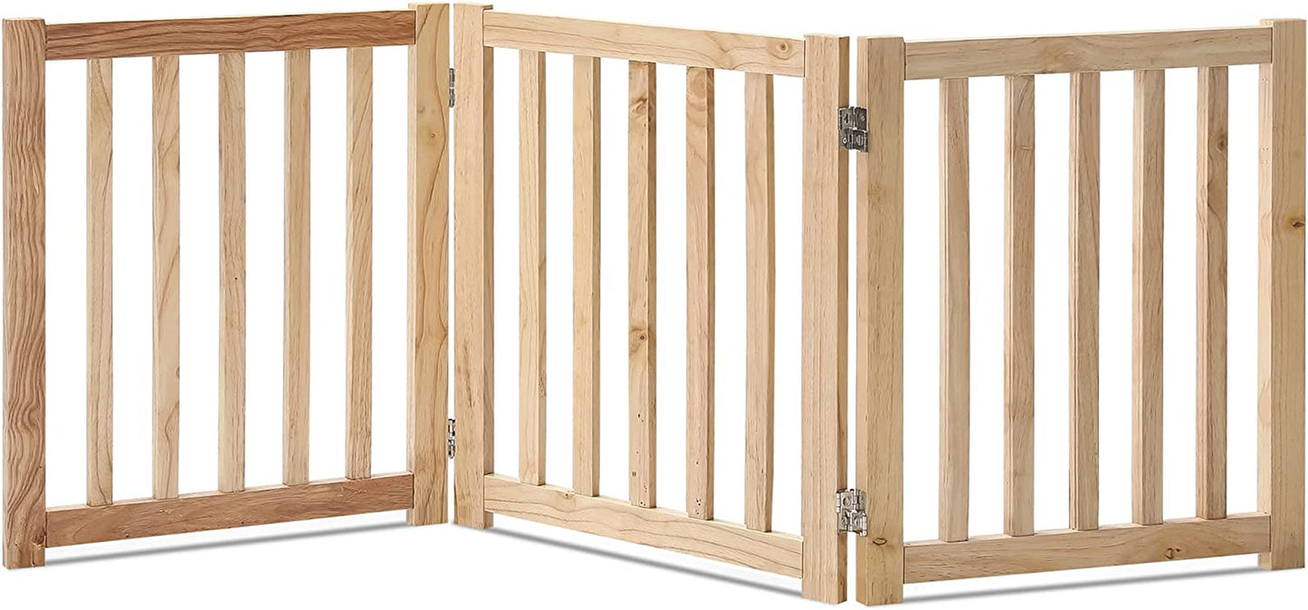 "Keep Your Furry Friends Safe with the Stylish LZRS Freestanding Hardwood Pet Gate! 🐾✨ Perfect for Doorways & Stairs - 24" Height, 2 Panels of Natural Wood! #PetSafety #HomeDecor"