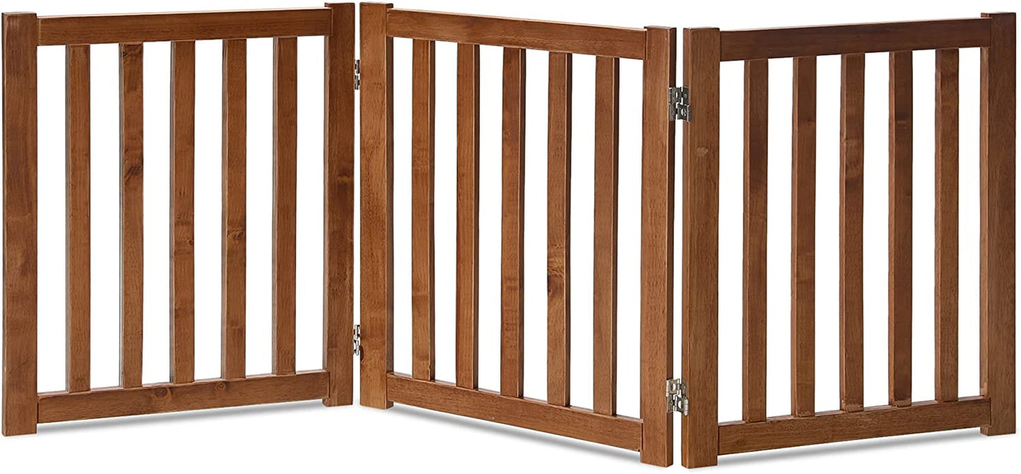 "Keep Your Furry Friends Safe with the Stylish LZRS Freestanding Hardwood Pet Gate! 🐾✨ Perfect for Doorways & Stairs - 24" Height, 2 Panels of Natural Wood! #PetSafety #HomeDecor"