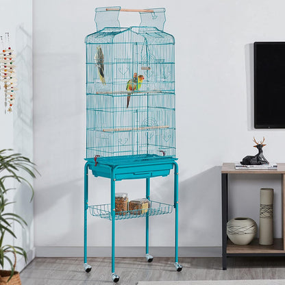 "🏡✨ Elevate Your Feathered Friends' Home! Check out this 64'' Open Top Metal Bird Cage with Rolling Stand - Perfect for Lovebirds, Finches, and Cockatiels! 🦜❤️ #BirdCage #PetLovers"