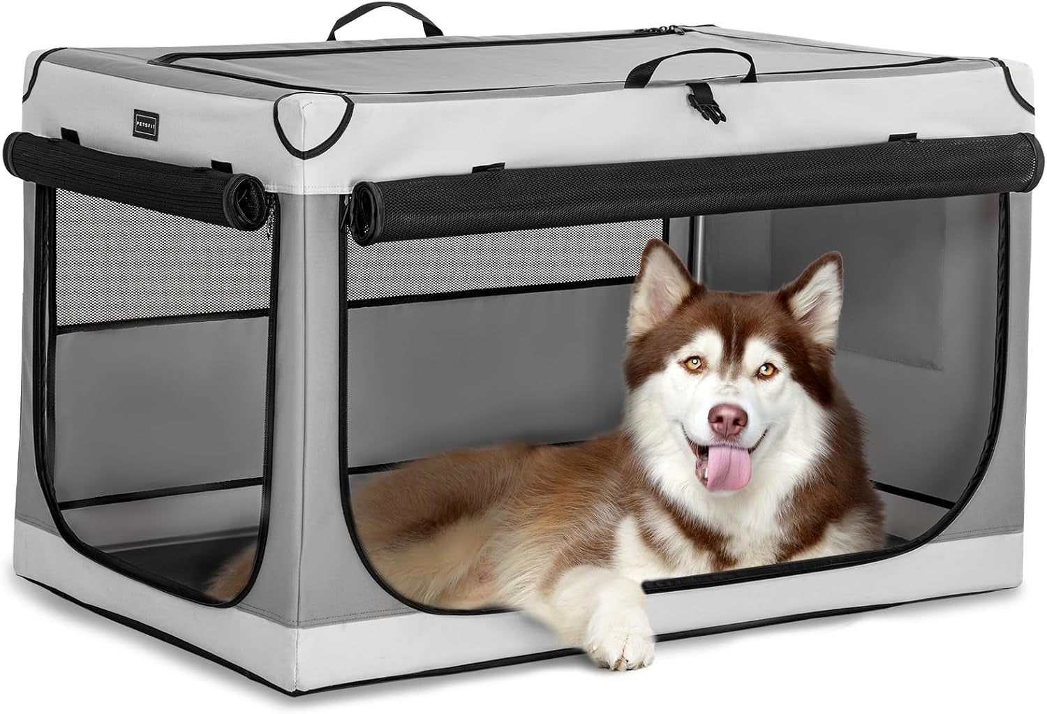 "🐾 Travel in Style with the Petsfit 24" Soft Dog Crate! 🐶✨ Adjustable, Chew-Proof Mesh Windows & Cozy Mat – Perfect for Indoor & Outdoor Adventures! 🏕️🖤 #PetTravel #DogLovers"