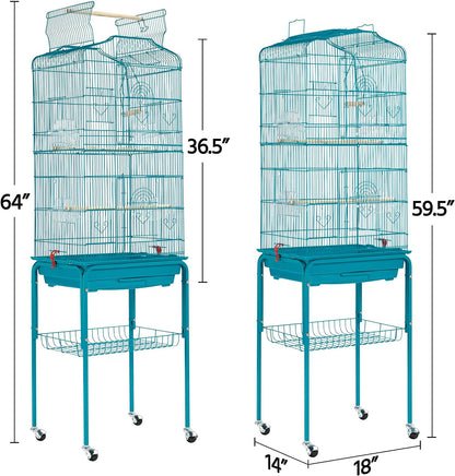 "🏡✨ Elevate Your Feathered Friends' Home! Check out this 64'' Open Top Metal Bird Cage with Rolling Stand - Perfect for Lovebirds, Finches, and Cockatiels! 🦜❤️ #BirdCage #PetLovers"