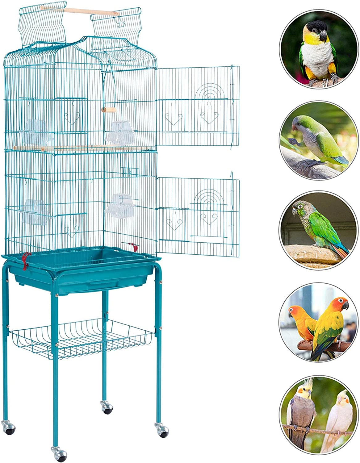 "🏡✨ Elevate Your Feathered Friends' Home! Check out this 64'' Open Top Metal Bird Cage with Rolling Stand - Perfect for Lovebirds, Finches, and Cockatiels! 🦜❤️ #BirdCage #PetLovers"