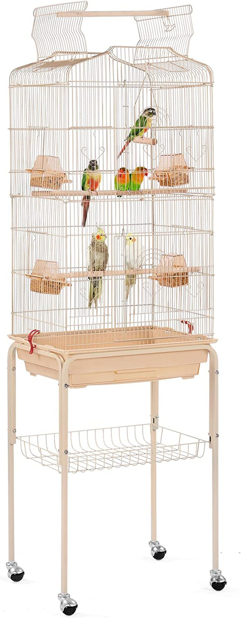 "🏡✨ Elevate Your Feathered Friends' Home! Check out this 64'' Open Top Metal Bird Cage with Rolling Stand - Perfect for Lovebirds, Finches, and Cockatiels! 🦜❤️ #BirdCage #PetLovers"