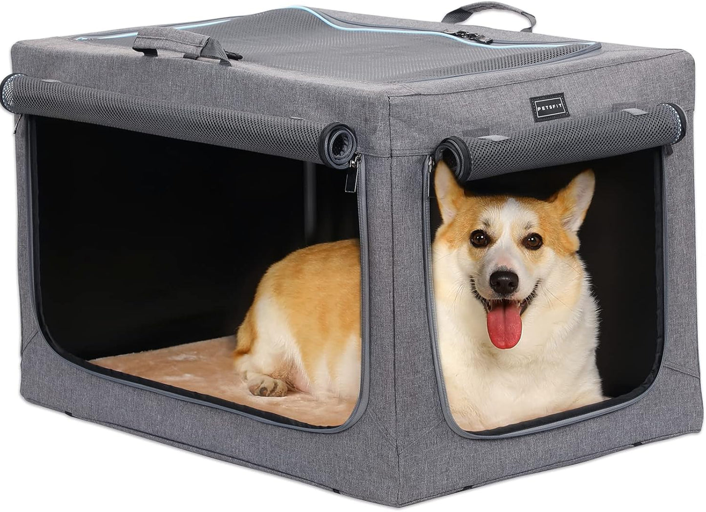 "🐾 Travel in Style with the Petsfit 24" Soft Dog Crate! 🐶✨ Adjustable, Chew-Proof Mesh Windows & Cozy Mat – Perfect for Indoor & Outdoor Adventures! 🏕️🖤 #PetTravel #DogLovers"