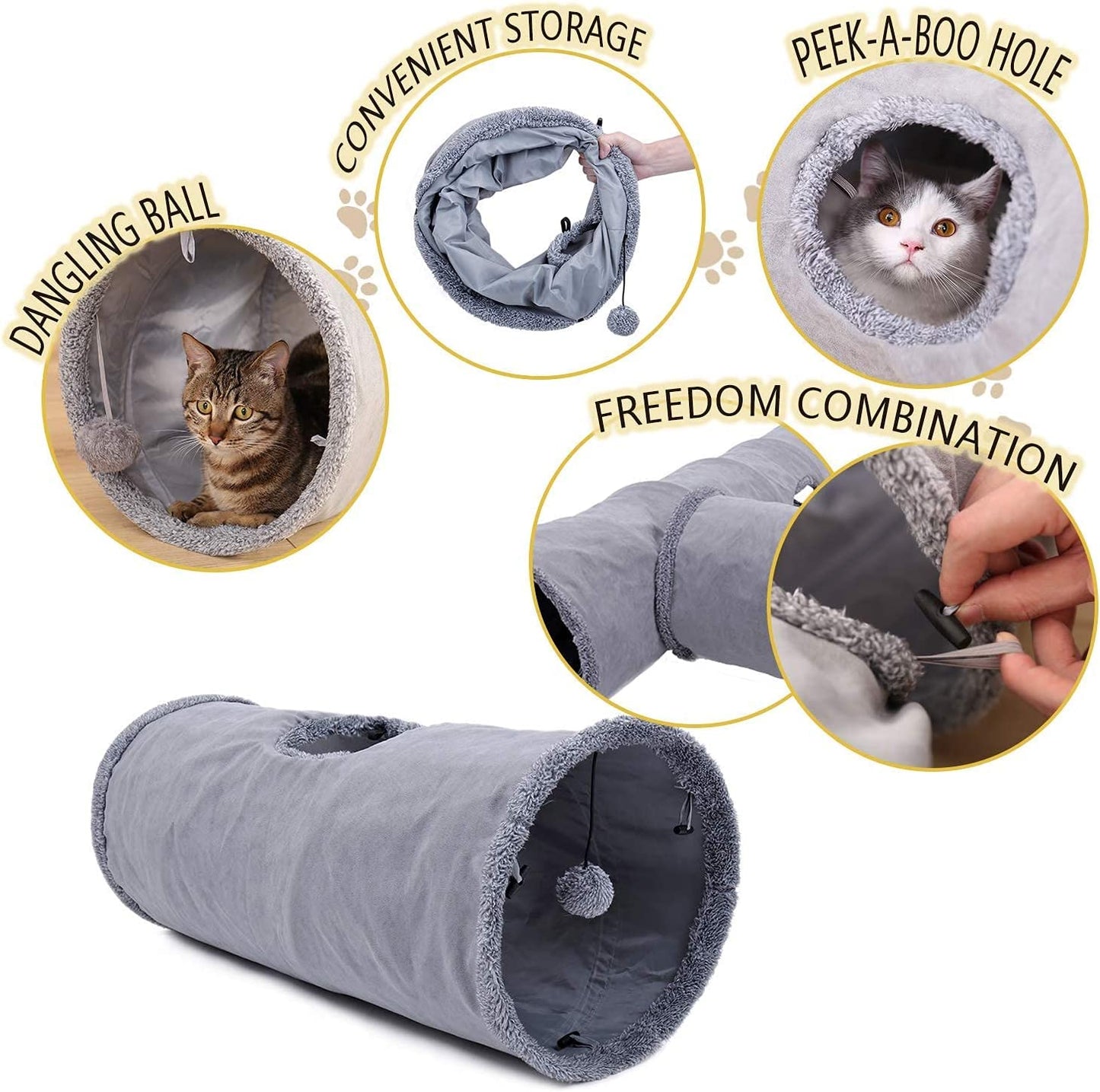 "🎉 Unleash the Fun! 🐾 Check out our Collapsible Cat Tunnel - the ultimate playtime hideaway for your furry friend! 🐱✨ Durable suede, crinkle sounds, and a fun ball included! 🐾💖 #CatLovers #PetPlaytime"