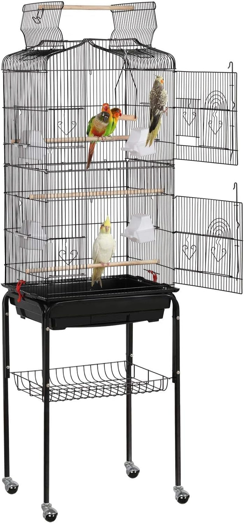 "🏡✨ Elevate Your Feathered Friends' Home! Check out this 64'' Open Top Metal Bird Cage with Rolling Stand - Perfect for Lovebirds, Finches, and Cockatiels! 🦜❤️ #BirdCage #PetLovers"