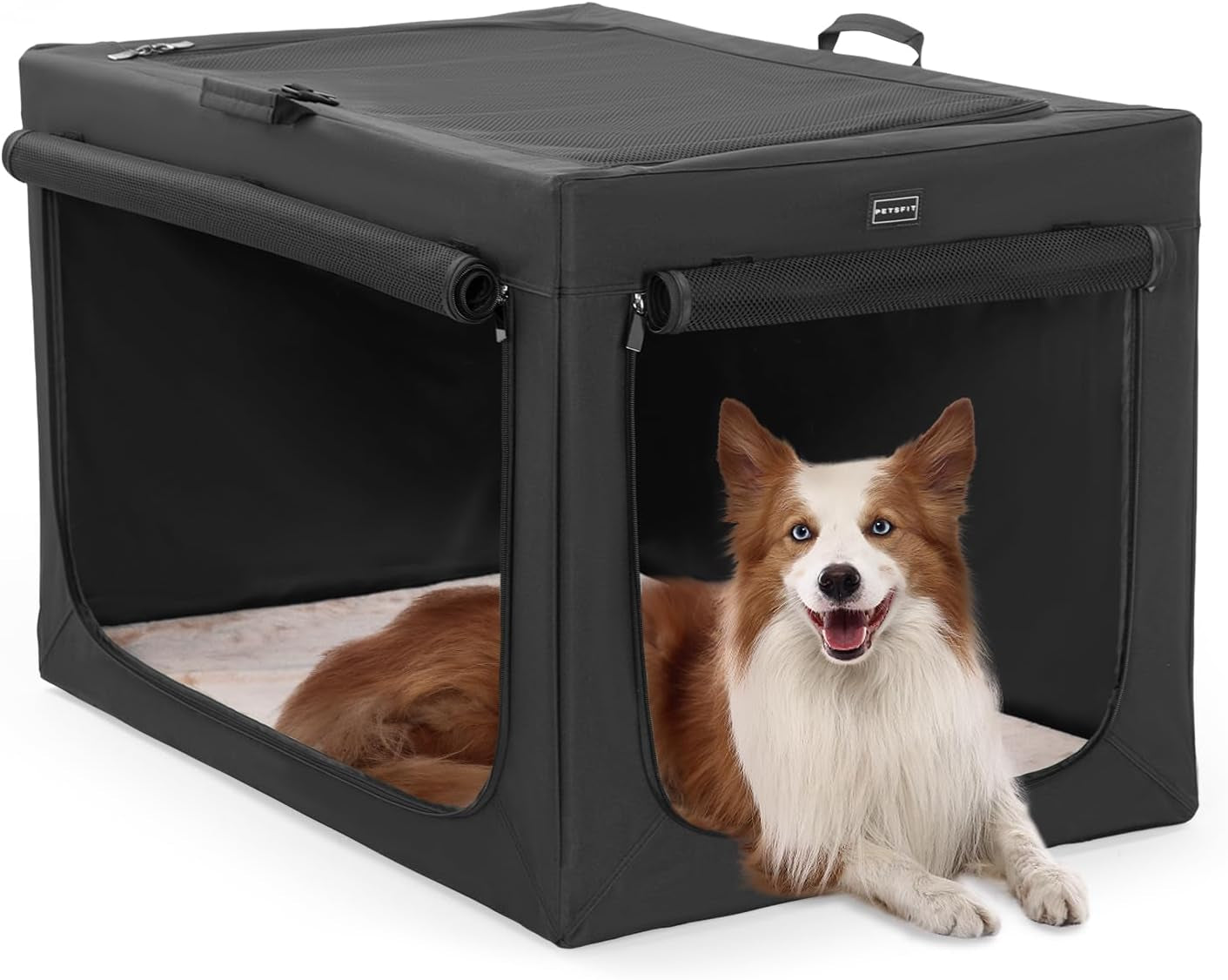 "🐾 Travel in Style with the Petsfit 24" Soft Dog Crate! 🐶✨ Adjustable, Chew-Proof Mesh Windows & Cozy Mat – Perfect for Indoor & Outdoor Adventures! 🏕️🖤 #PetTravel #DogLovers"