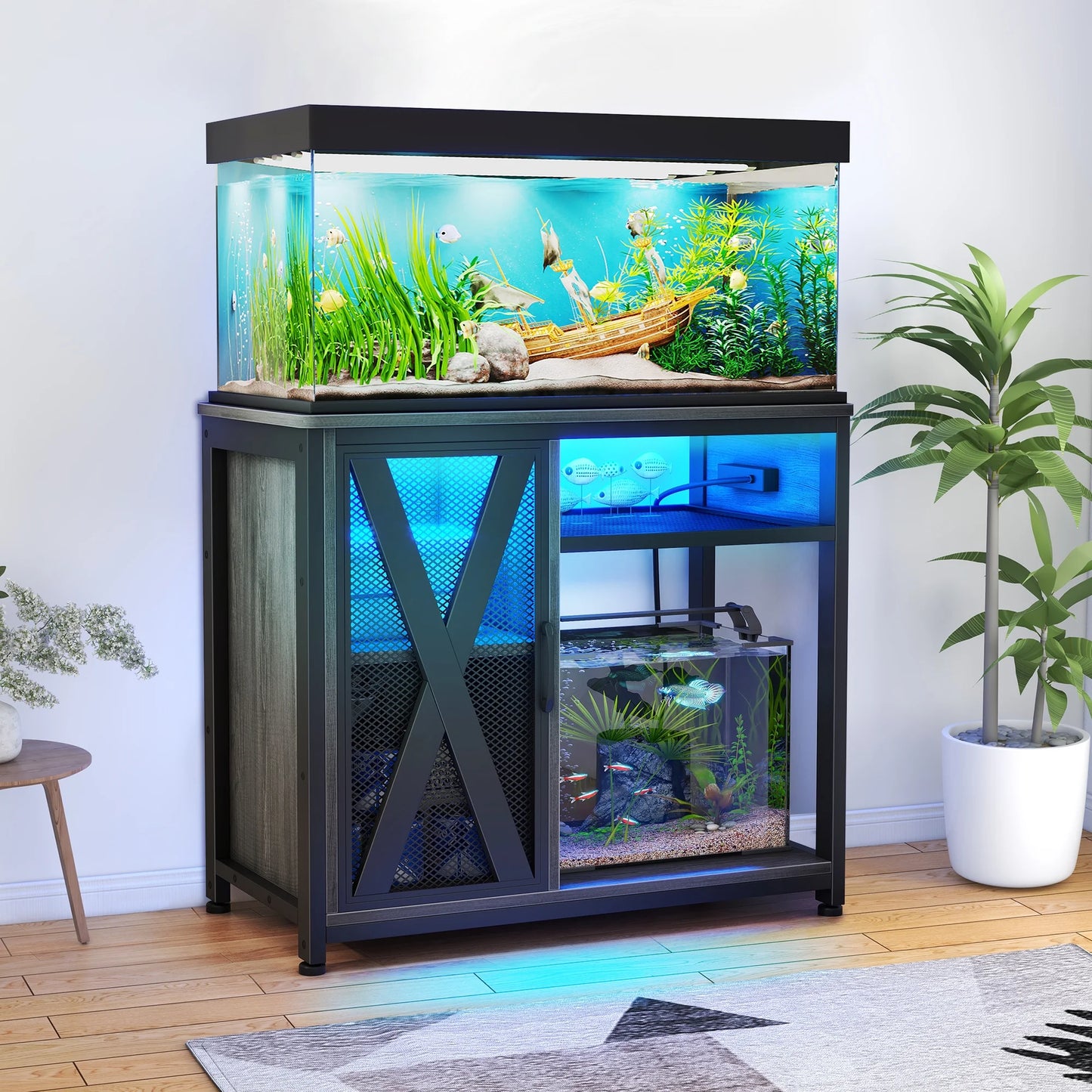 🌟 Transform Your Aquarium Setup! 🌊 Dextrus Metal Fish Tank Stand with Power Outlets & LED Light - Perfect for 40-50 Gallon Tanks! 💡🛠️ Supports up to 880LBS! Stylish Gray & Black Design! 🐠✨ #AquariumLife #DextrusStand