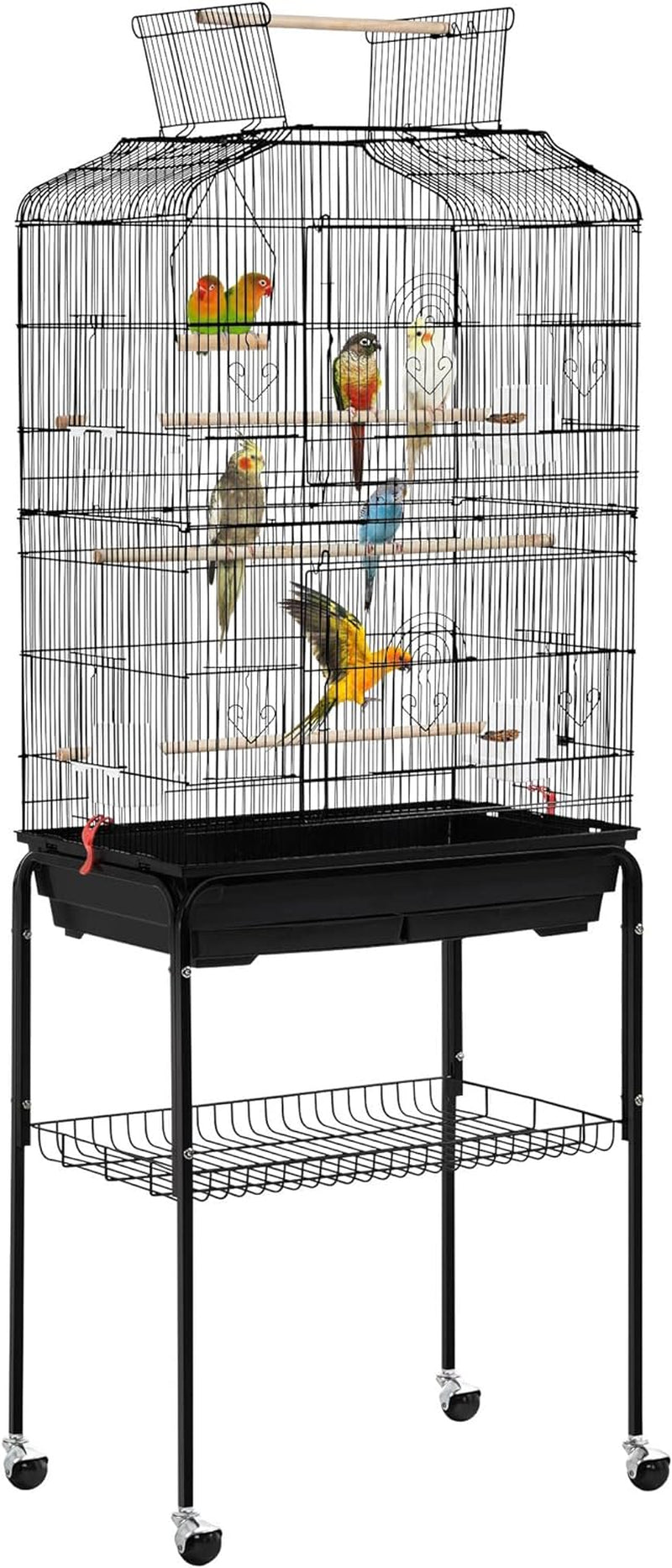 "🏡✨ Elevate Your Feathered Friends' Home! Check out this 64'' Open Top Metal Bird Cage with Rolling Stand - Perfect for Lovebirds, Finches, and Cockatiels! 🦜❤️ #BirdCage #PetLovers"