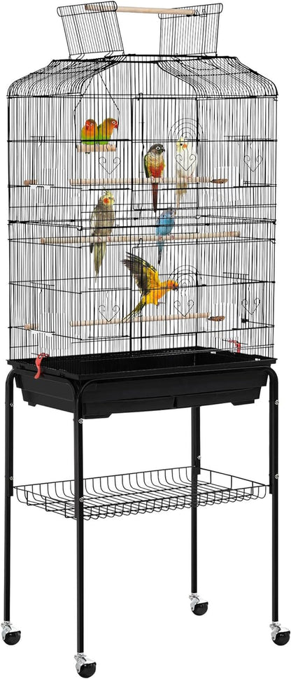 "🏡✨ Elevate Your Feathered Friends' Home! Check out this 64'' Open Top Metal Bird Cage with Rolling Stand - Perfect for Lovebirds, Finches, and Cockatiels! 🦜❤️ #BirdCage #PetLovers"