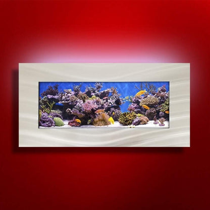 "Transform Your Space with the Stunning Aussie Aquariums 2.0 Wall Mounted Skyline Aquarium in Sleek Silver Stainless Steel!"