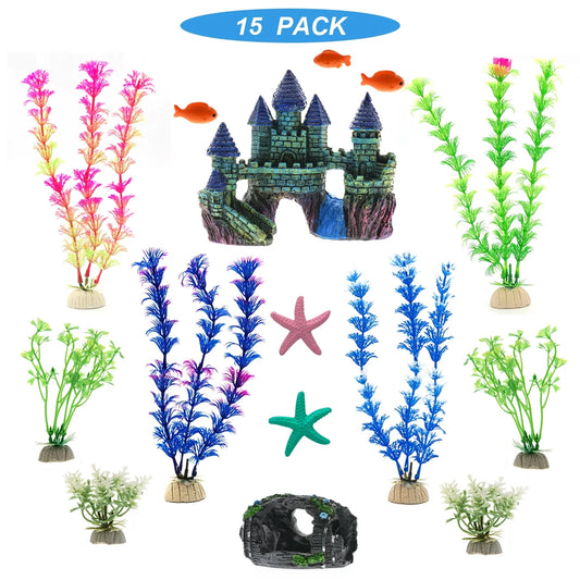 🏰🌿 Transform Your Fish Tank with Our 15-Pack Castle & Plant Decor! 🐠✨ Perfect Hideouts for Happy Fish! #AquariumDecor #FishTankMagic