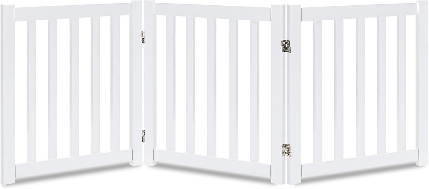 "Keep Your Furry Friends Safe with the Stylish LZRS Freestanding Hardwood Pet Gate! 🐾✨ Perfect for Doorways & Stairs - 24" Height, 2 Panels of Natural Wood! #PetSafety #HomeDecor"