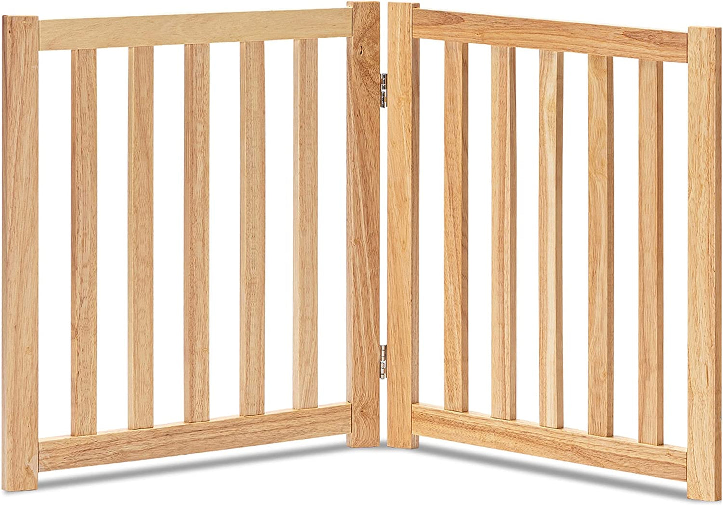 "Keep Your Furry Friends Safe with the Stylish LZRS Freestanding Hardwood Pet Gate! 🐾✨ Perfect for Doorways & Stairs - 24" Height, 2 Panels of Natural Wood! #PetSafety #HomeDecor"