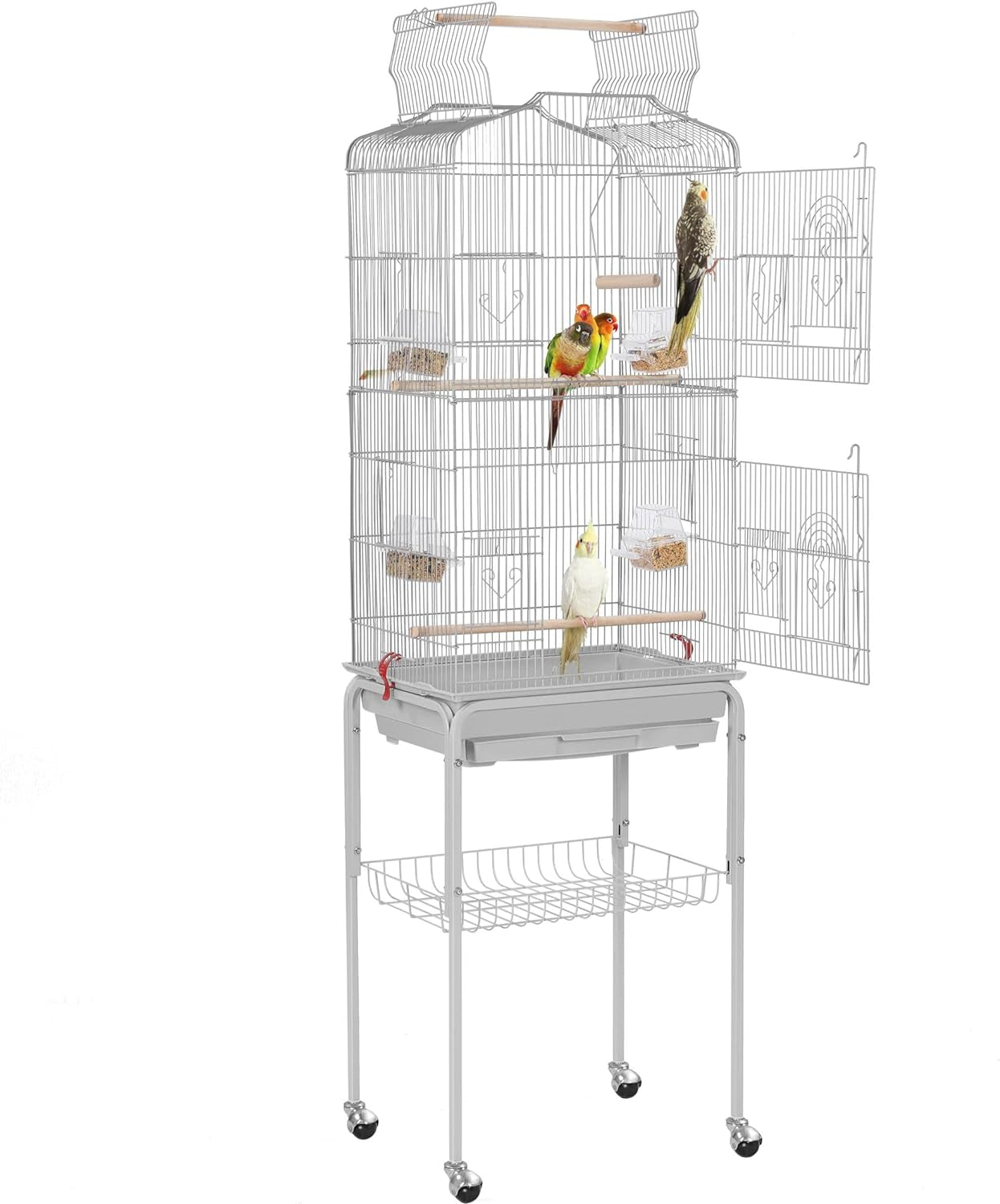 "🏡✨ Elevate Your Feathered Friends' Home! Check out this 64'' Open Top Metal Bird Cage with Rolling Stand - Perfect for Lovebirds, Finches, and Cockatiels! 🦜❤️ #BirdCage #PetLovers"